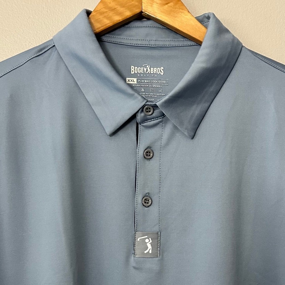 Bogey Bros Polo Shirt Mens XXL Blue Performance Stretch Golf Shirt Athletic Fit